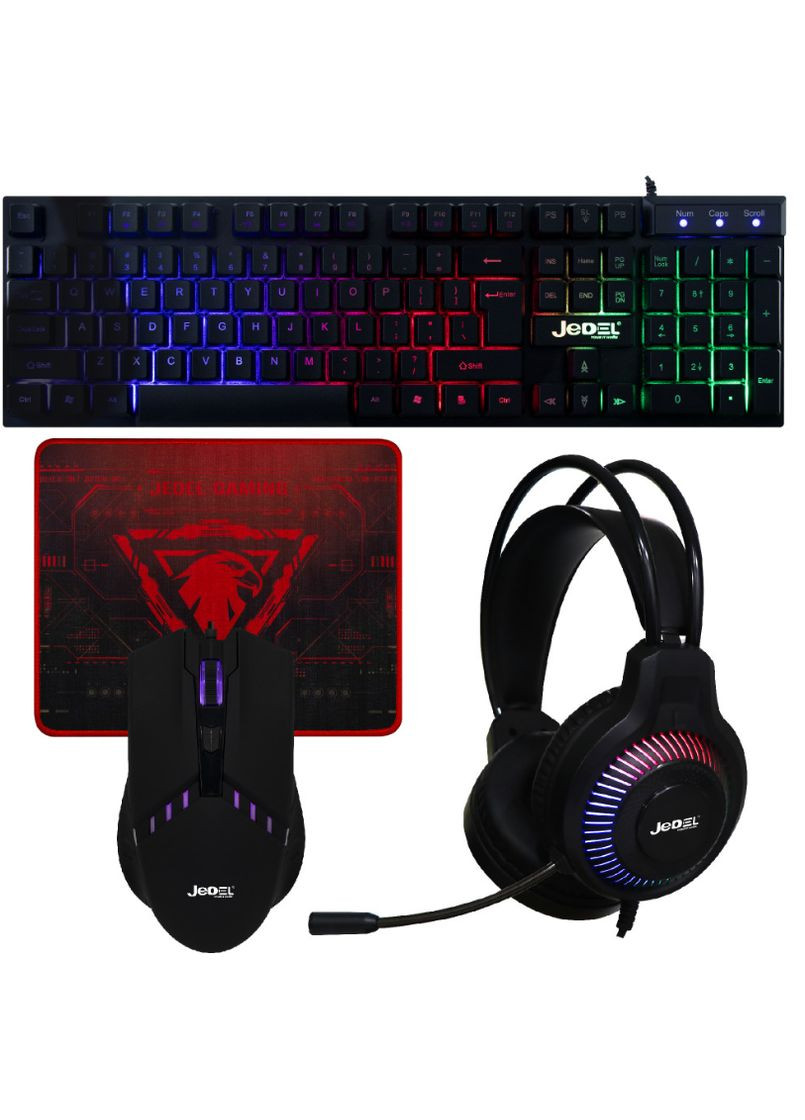 Ігровий комплект Jedel CP-09 4в1 (клавіатура + миша + навушники + килимок + підставка) з підсвіткою Onikuma (363131710)