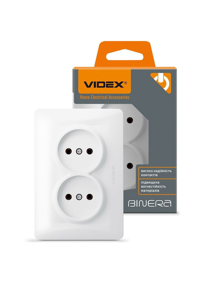 Подвійна розетка з підвищеною вогнетривкістю BINERA VF-BNSK2-W біла Videx (282312718)