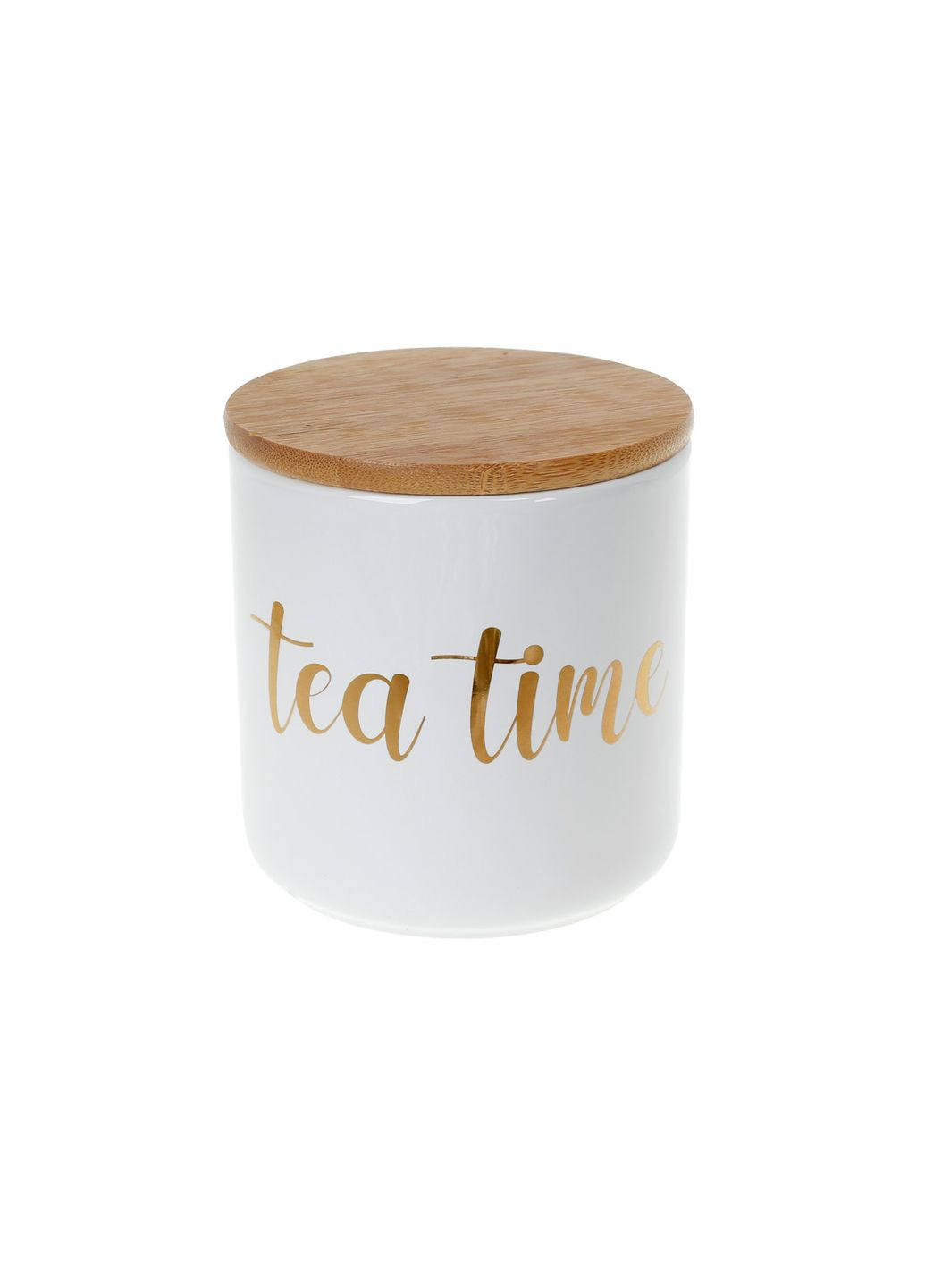 Банка керамічна 550мл з бамбуковою кришкою Tea Time, білий із золотом BonaDi (330749146)