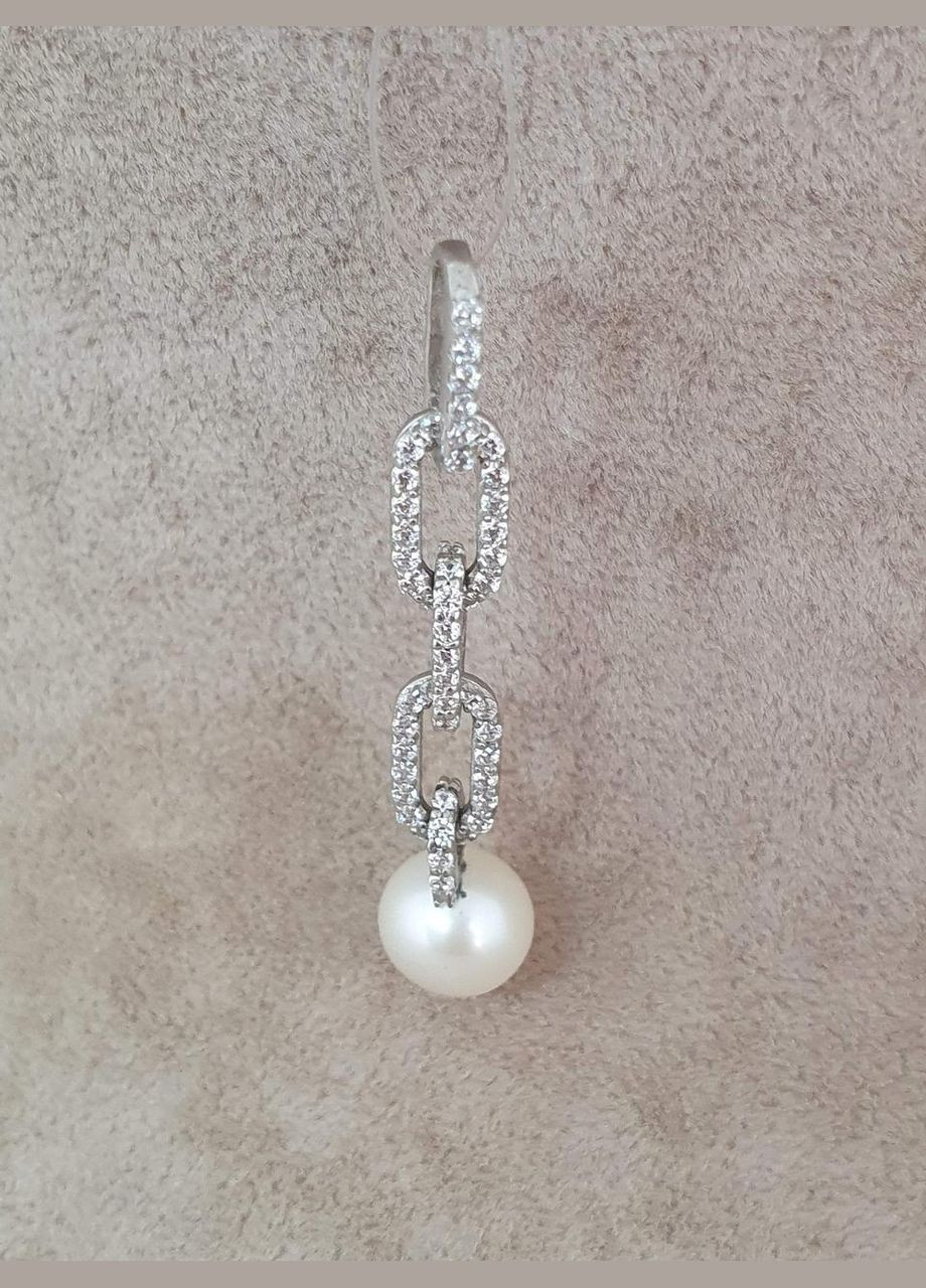 Серебряное кольцо с жемчугом и фианитами. 90300356 Qvaliz (311667683)