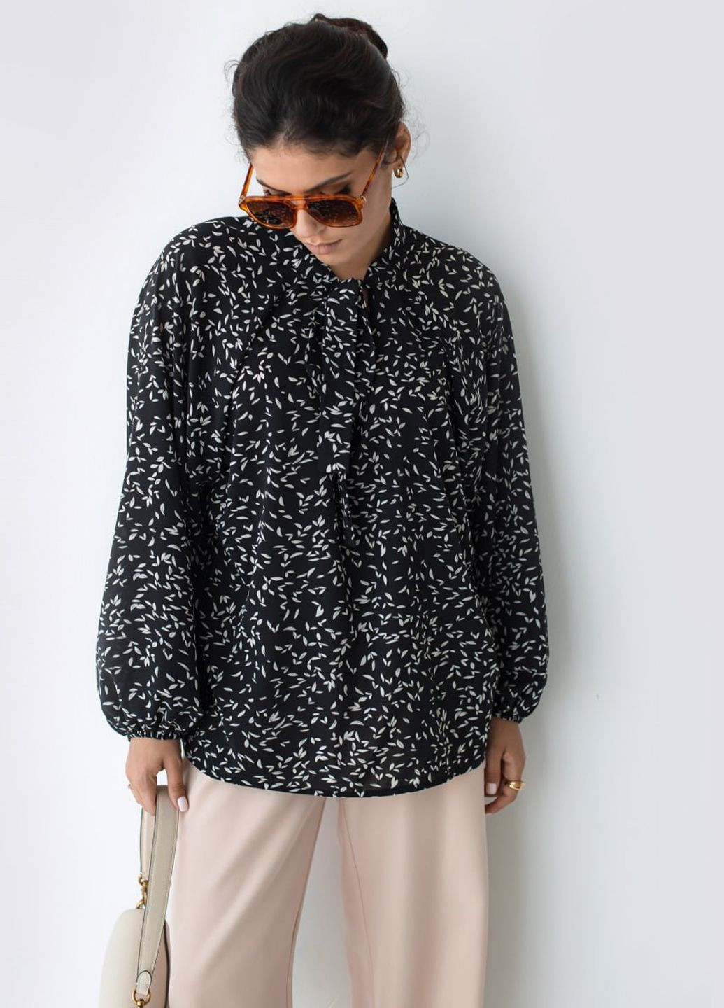 Комбинированная блузка летняя oversize из принтованной вискозы Egostyle