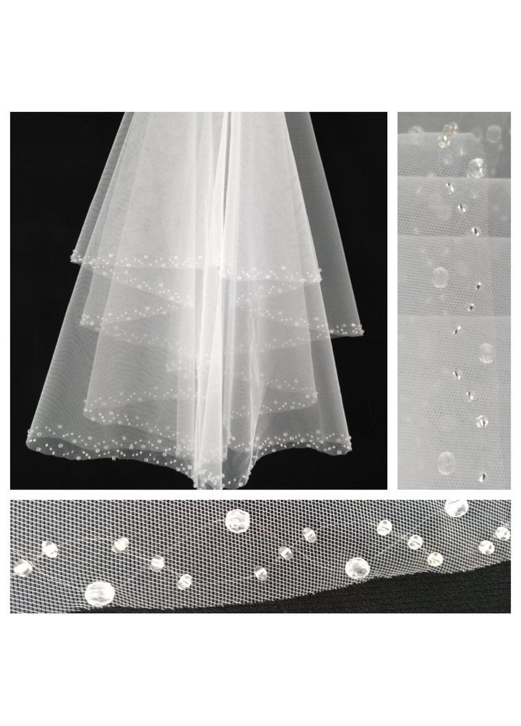 Фата с ручной вышивкой по краю 2077 белая, айвори No Brand (369162570)