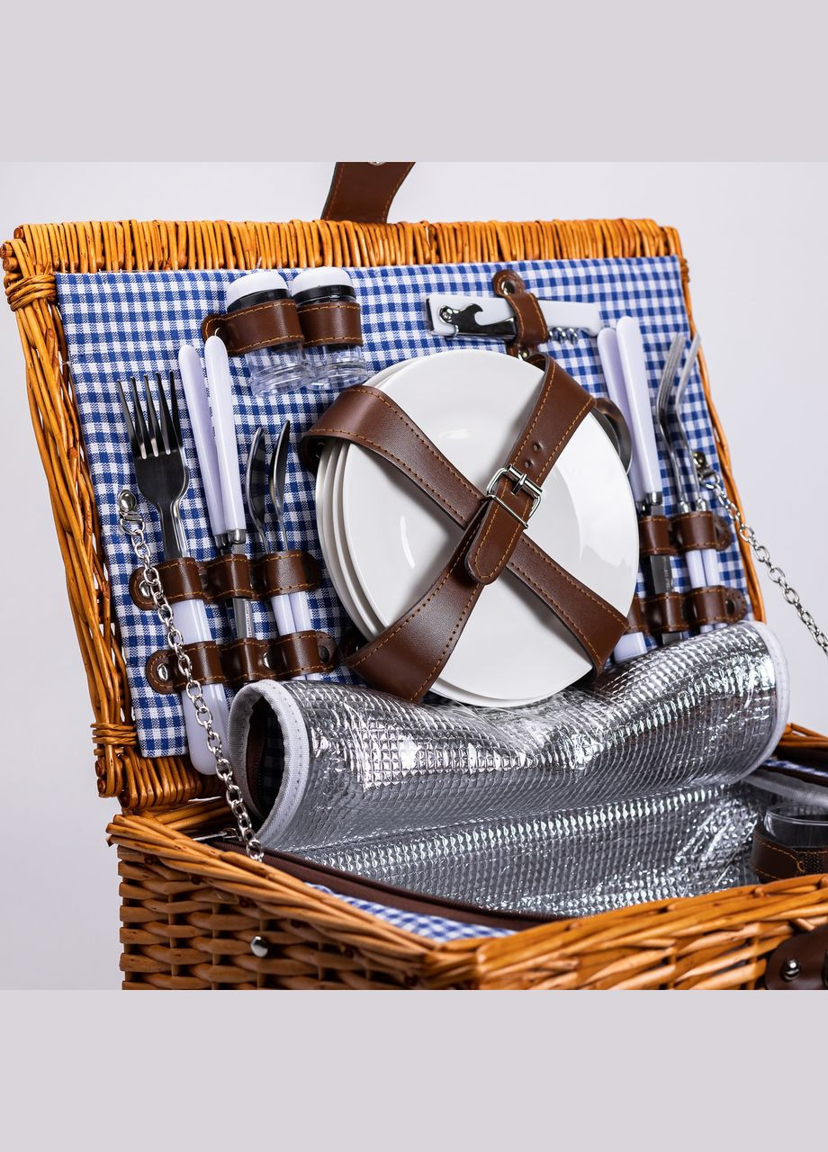 Кошик плетений для пікніка з посудом на 4 персони 42х28х20 см набір посуду туристичний для кемпінгу LUGI (331785078)