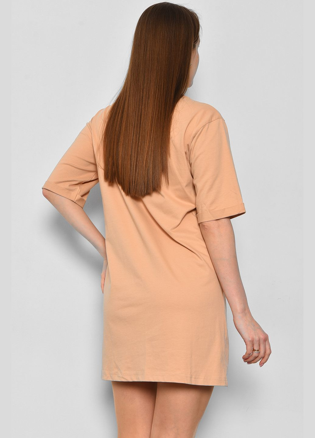 Туника женская из ткани лакоста бежевого цвета Let's Shop (290981371)
