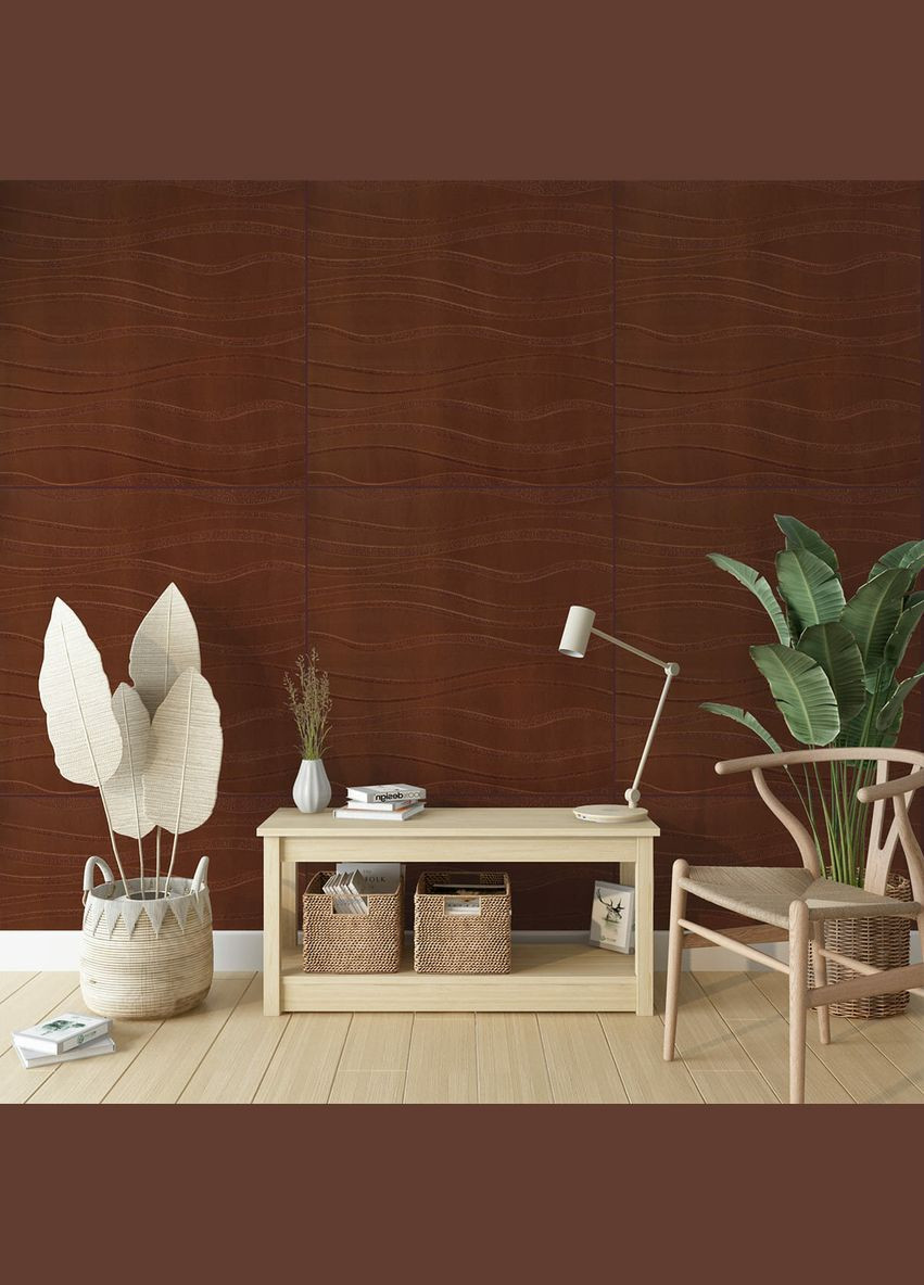 Самоклеюча декоративна настінно-стельова 3D панель коричневі хвилі 600*600*5мм SW-00001882 Sticker Wall (316101070)