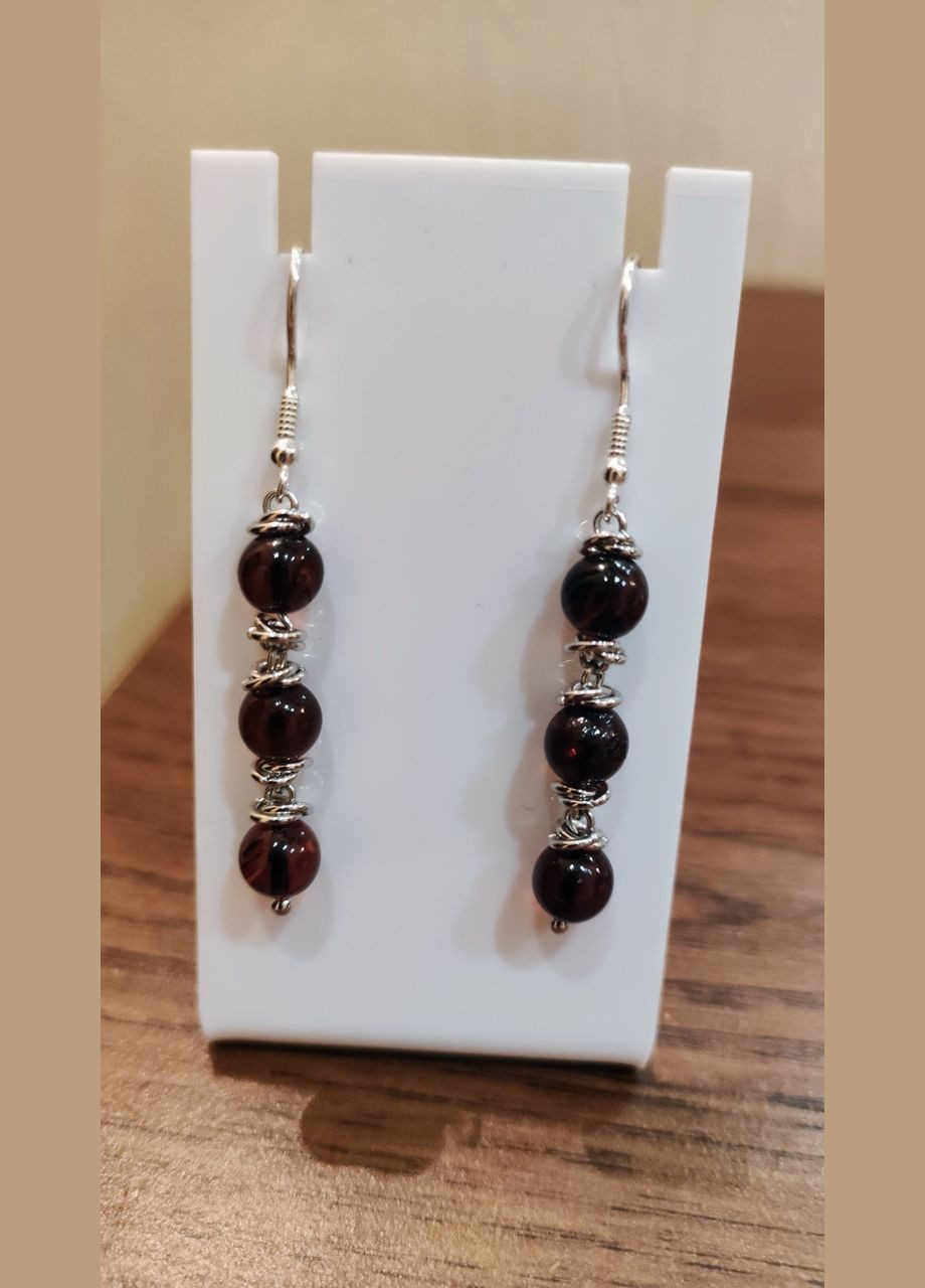 Сережки 2491 з натурального бурштину відтінок темна вишня MINOV (311310495)