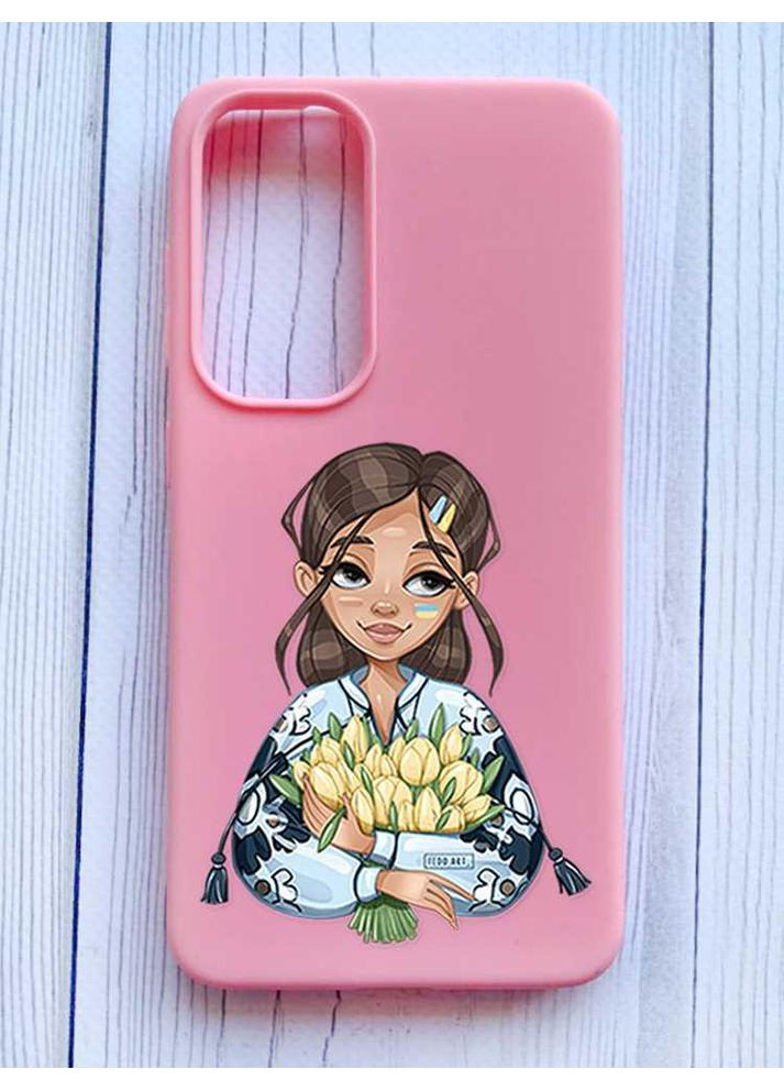 Матовий рожевий чохол на Samsung Galaxy S24 Дівчина з тюльпанами (принт 22) Creative (355390817)