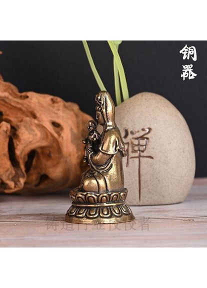 Винтажная настільна прикраса мідна латунна статуетка Будди Гуаньінь дарує дитину No Brand (292260643)