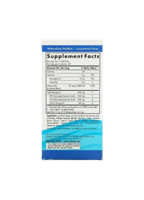 Omega-3D 1000 mg 120 Soft Gels Great Lemon taste Nordic Naturals (299150688)