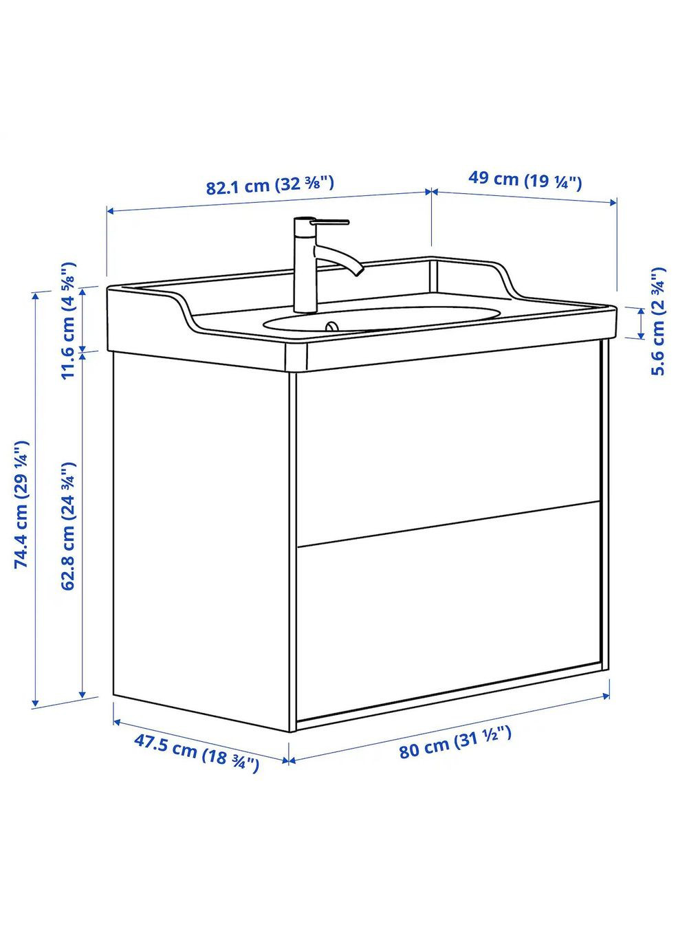 Шафа для мийки з висувними ящиками/мийкою/змішувачем ІКЕА TÄNNFORSEN / RUTSJÖN 82х49х74 см (s79521139) IKEA (278407316)