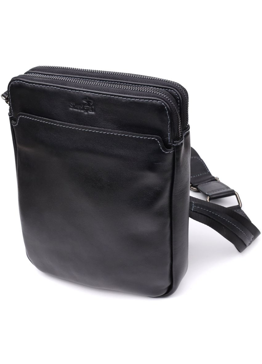 Красивая мужская сумка через плечо из гладкой натуральной кожи 20871_1 Черный Shvigel (362588730)