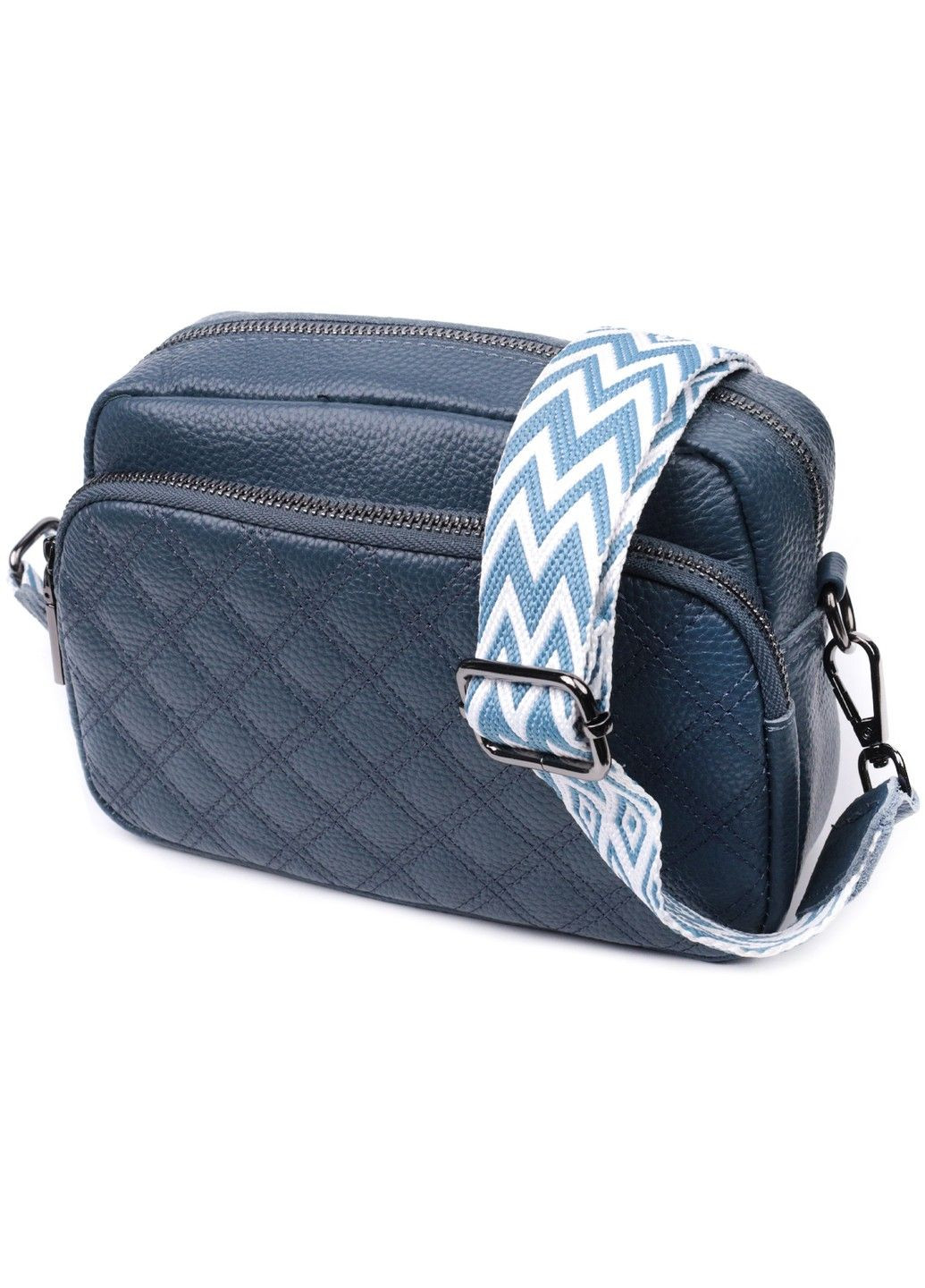 Стильна жіноча сумка прошита ромбами на лицьовій стороні з натуральної шкіри 22636 Синя Vintage (297956925)