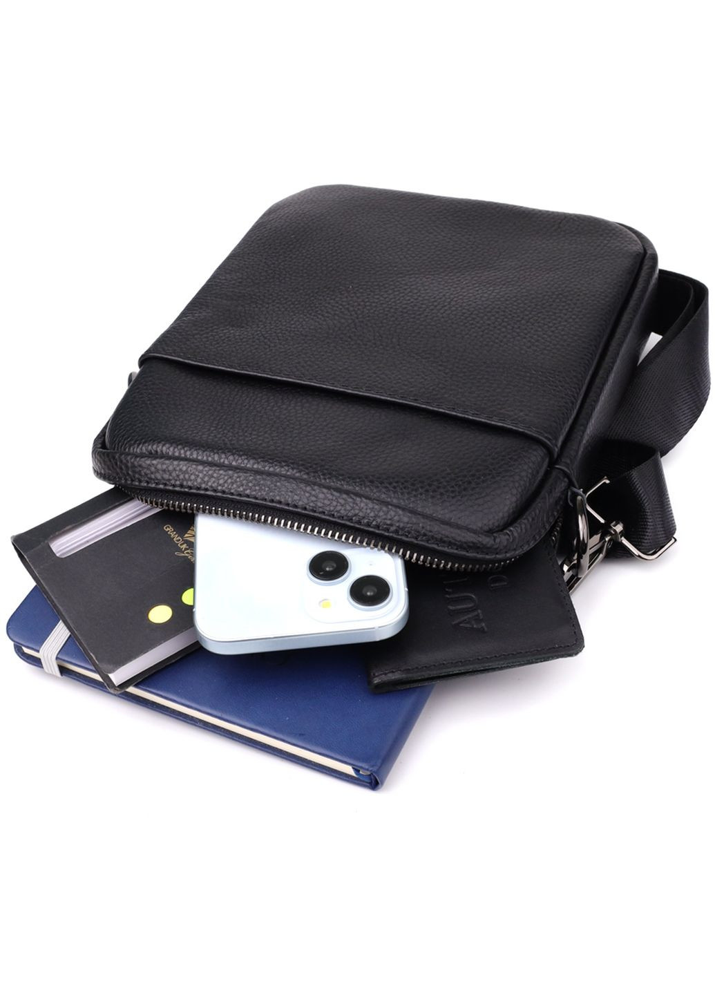 Сумка планшет через плече чоловіча з натуральної шкіри для телефону та для документів середня Чорний 38360 Vintage (355245192)