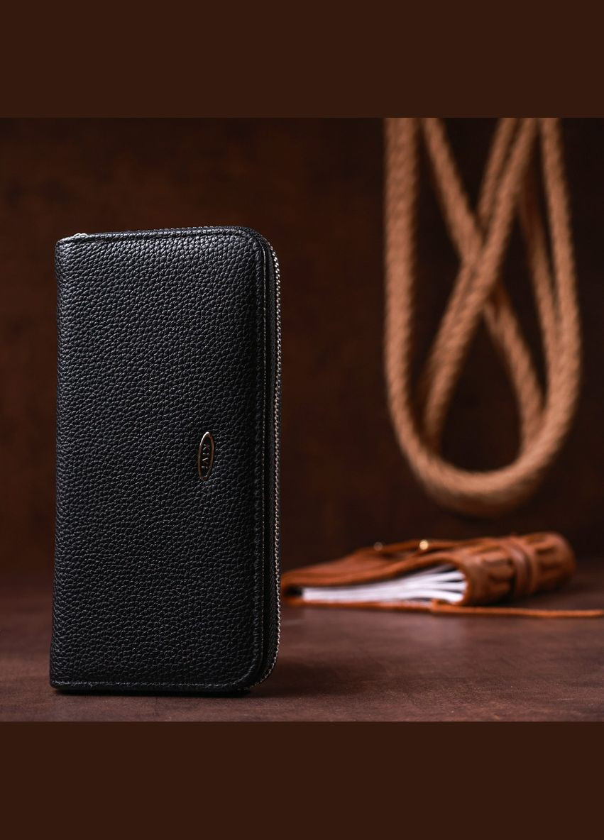 Женский кошелек на одну молнию из экокожи флотар с монетницей 19014 Черный KIVI (306882183)