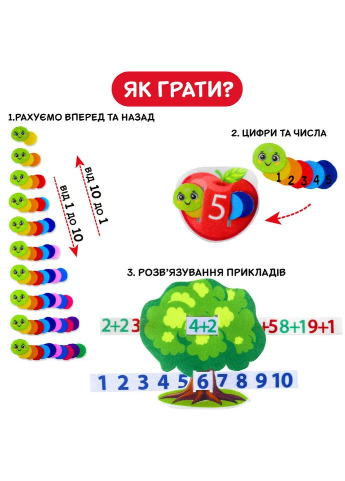 Розвиваюча гра для дітей "Фруктова математика" ME5032-15, 2в1 фетрові деталі MAGDUM (306435417)