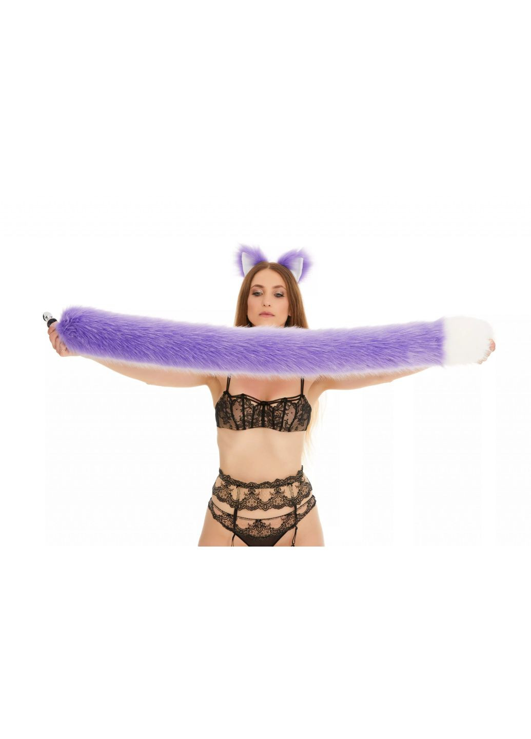 Анальный меховой хвост без пробки, Фиолетовый с белым кончиком, 100 см. OKOVA (315148800)