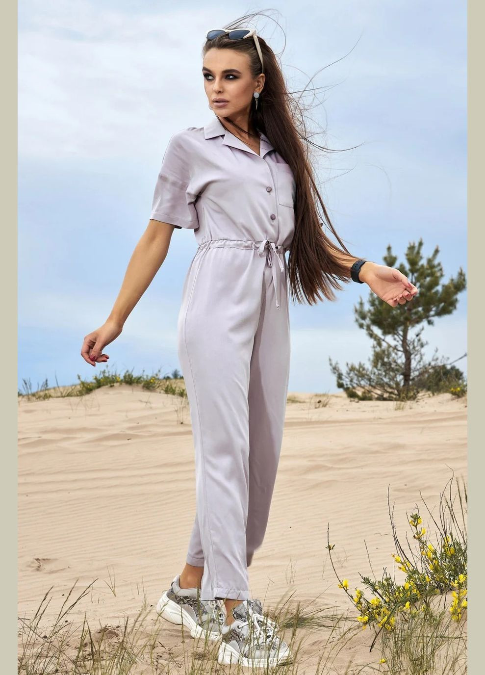 Комбинезон Seventeen комбинезон-брюки цветочный серый повседневный лен