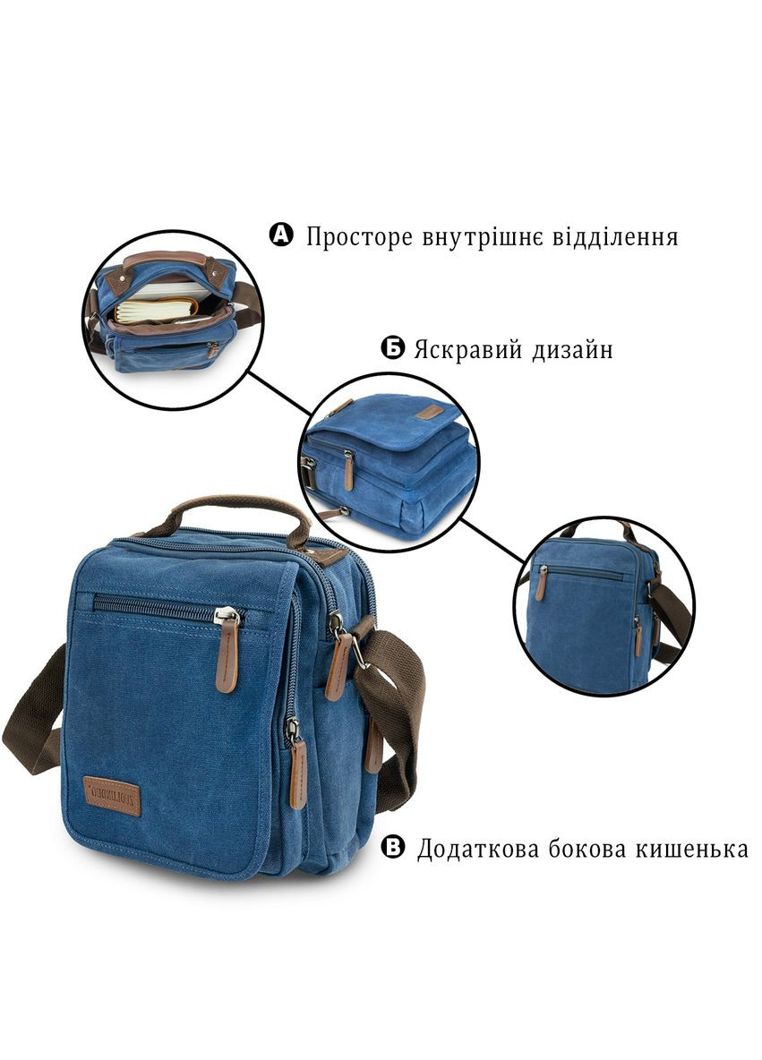 Мужская текстильная сумка через плечо синяя кроссбоди 20201 Vintage (329196659)