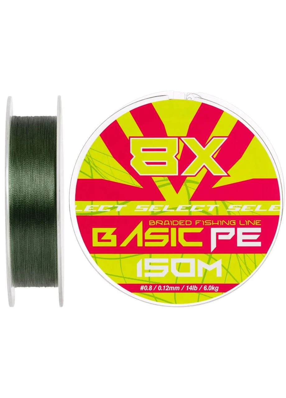 Шнур Basic PE 8x 150m (темно-зеленый) #0.8/0.12mm 14lb/6kg Select (394560746)
