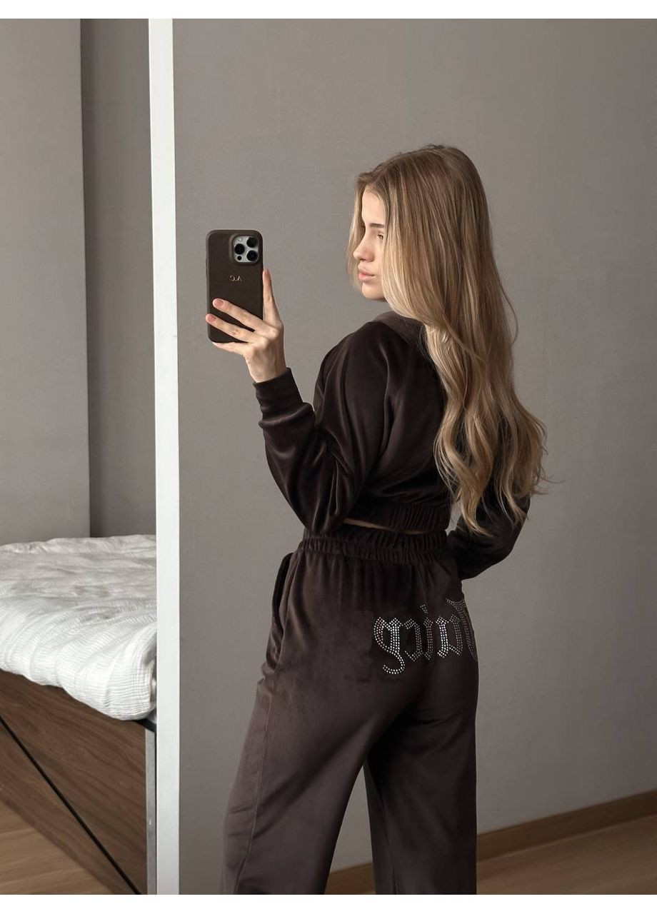 Женский спортивный костюм из велюра со стразами No Brand (364550227)