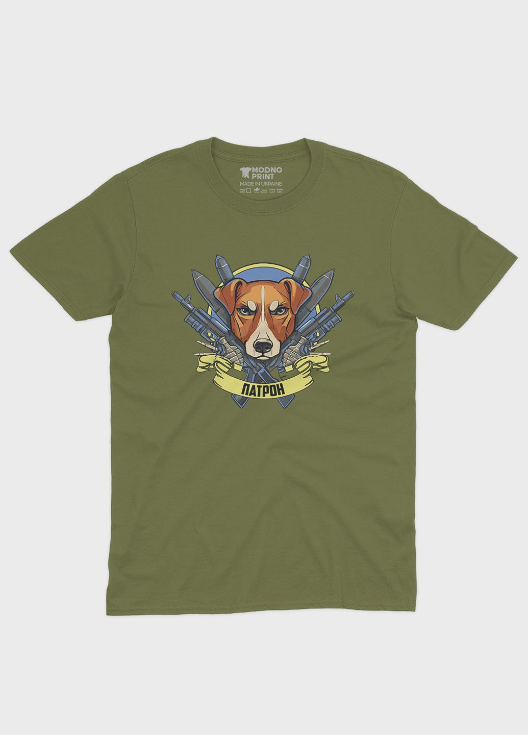 Хаки (оливковая) мужская футболка с патриотическим принтом пес патрон (ts001-2-hgr-005-1-056) Modno