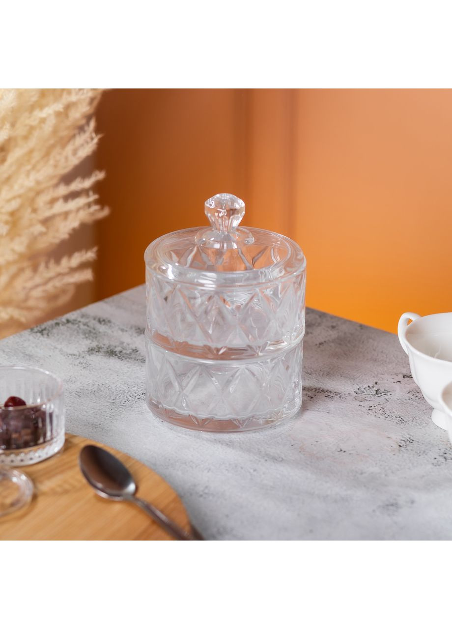 Конфетница стеклянная с крышкой Ø 10 см двухуровневая Yiwu (360454796)