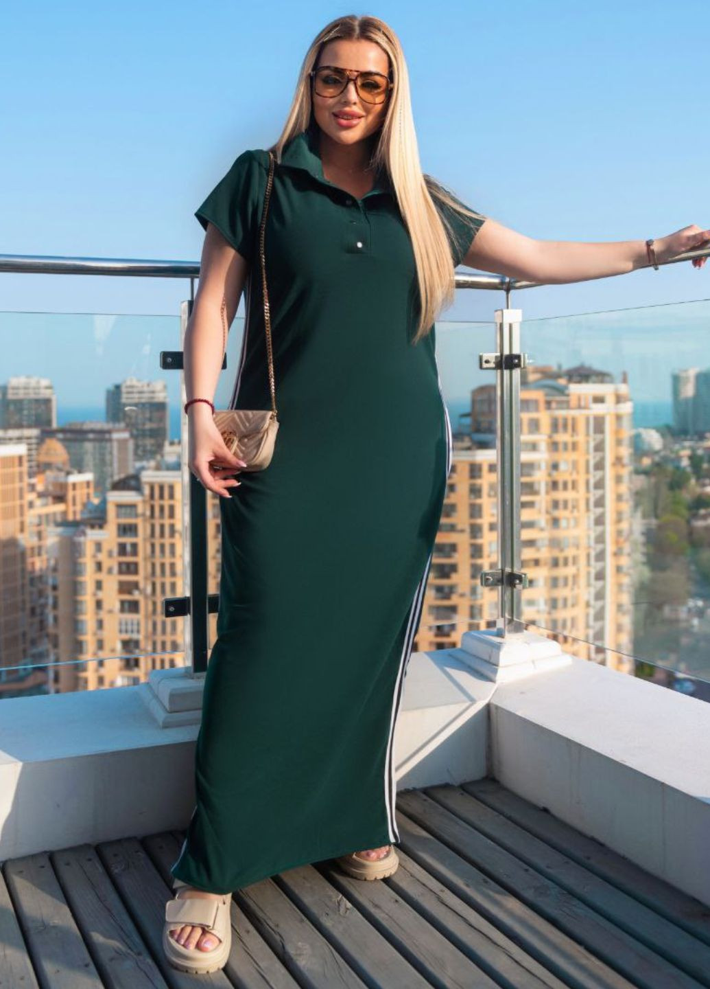 Зелена повсякденний сукня максі поло на кнопках з коротким рукавом поло Allthings