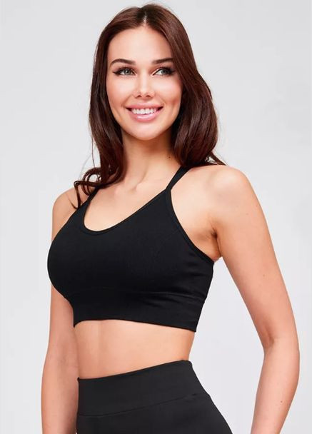 Жіночий спортивний топ ліф в рубчик на тонких перехресних бретелях No Brand (329889550)