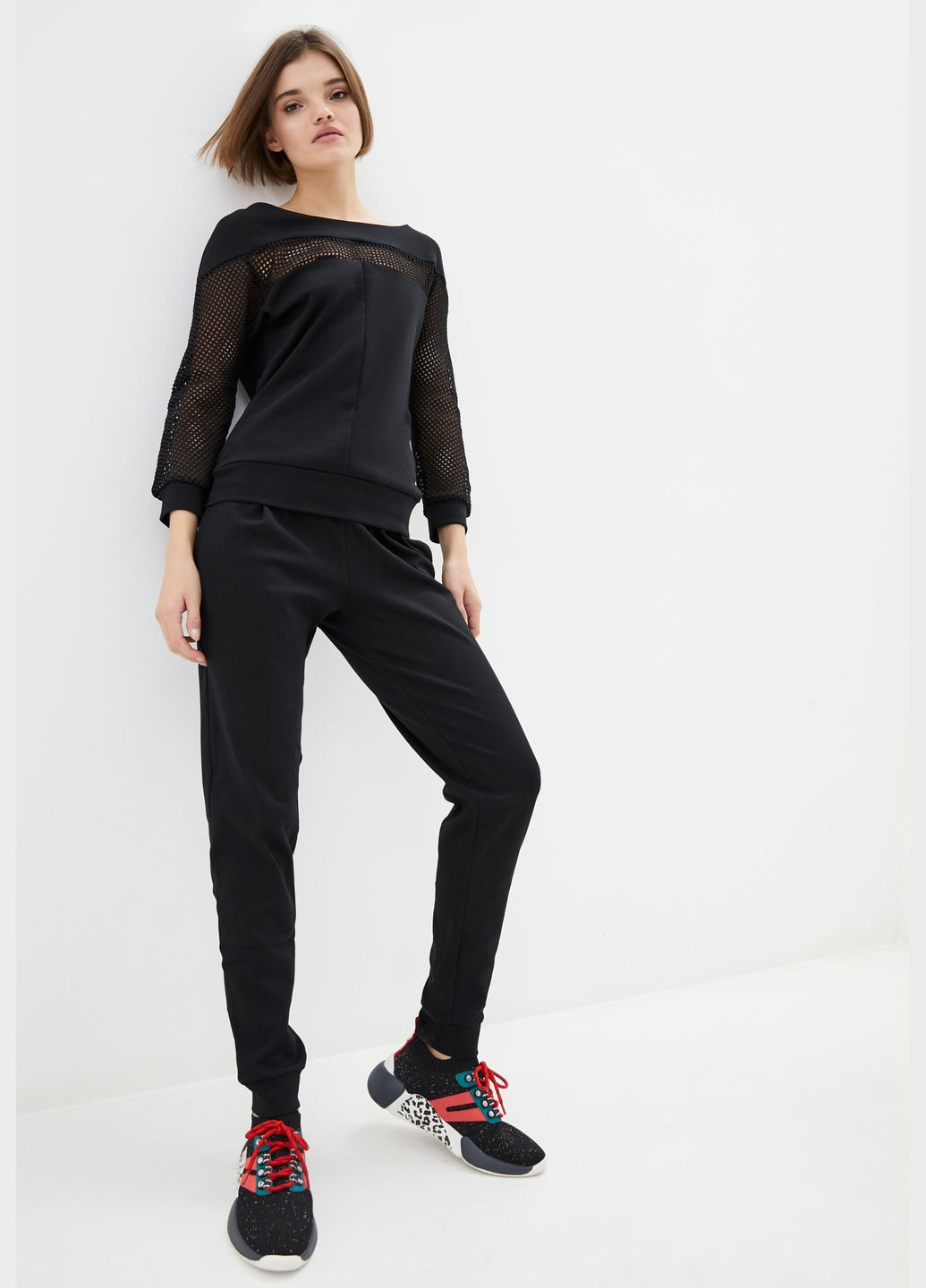 Женский спортивный костюм с свитшотом и вставками из сетки, черного цвета. ORA (282737181)