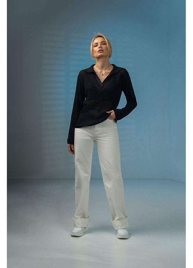 Черная женская футболка-поло ажур 2717 белый Triko Bakh