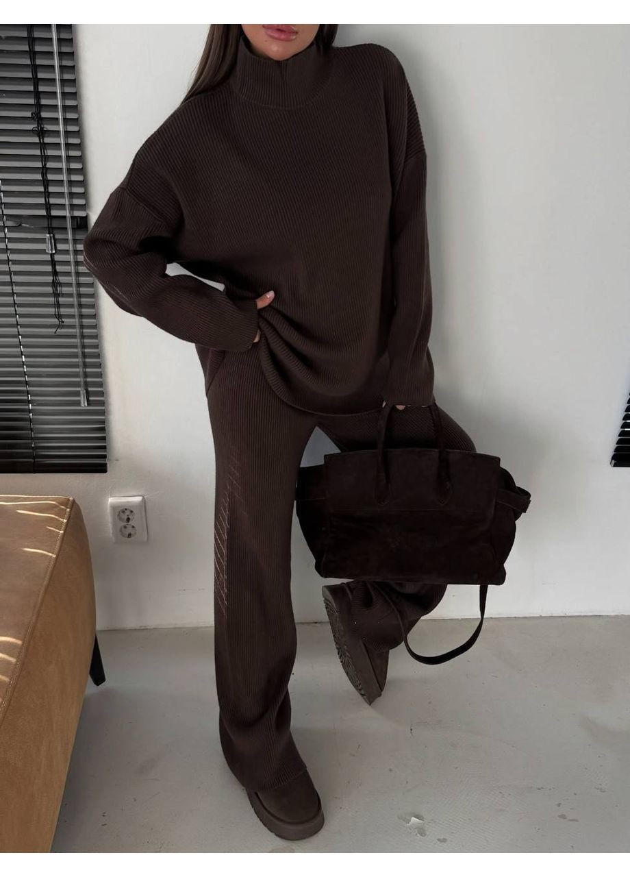 Жіночий в'язаний костюм-двійка: світшот оверсайз та широкі штани MonCher (367853404)
