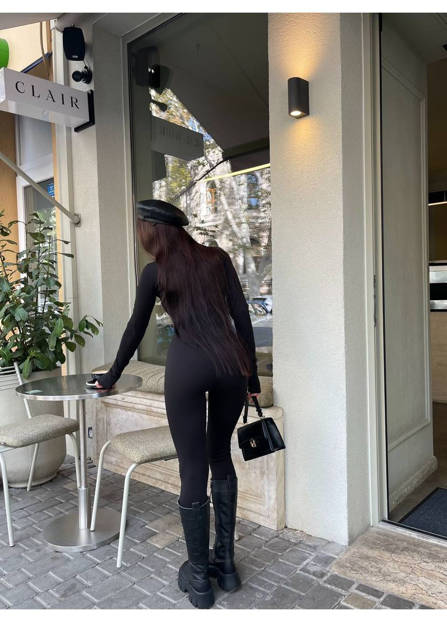 Жіночий комбінезон FINO Mode комбінезон-брюки однотонний чорний спортивний, повсякденний, вечірній, кежуал дайвінг