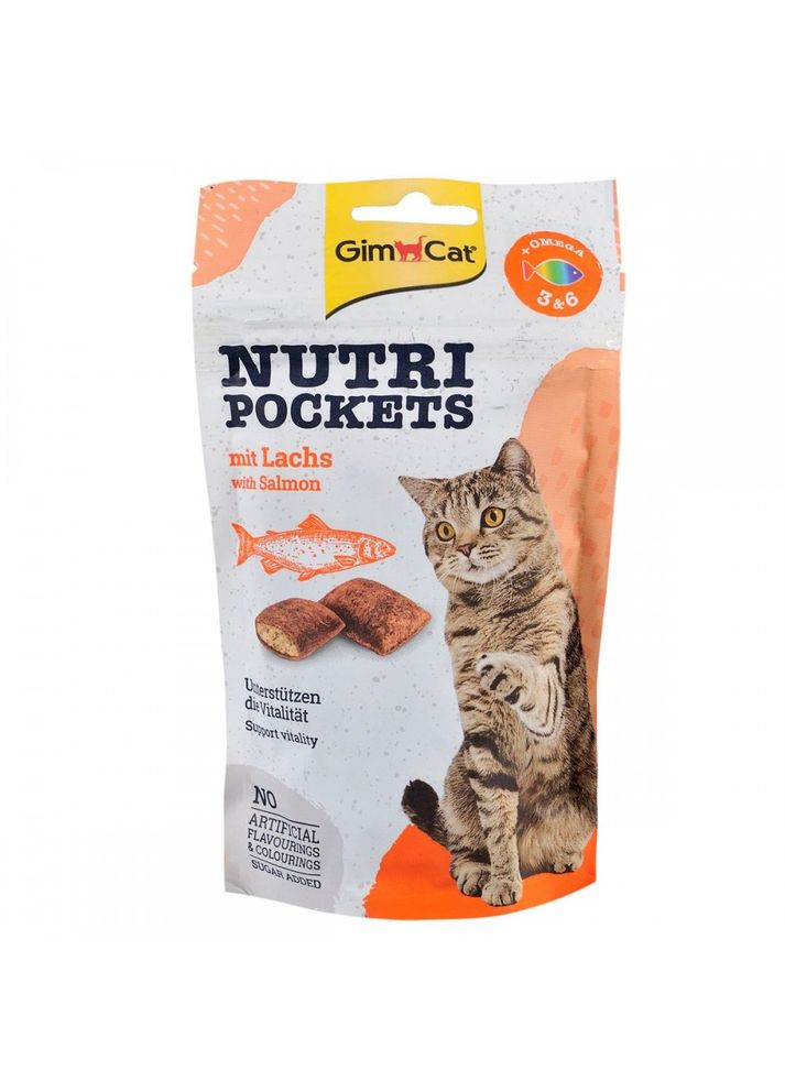 Витаминное лакомство Nutri Pockets для кошек, лосось, 60 г GimCat (355257525)
