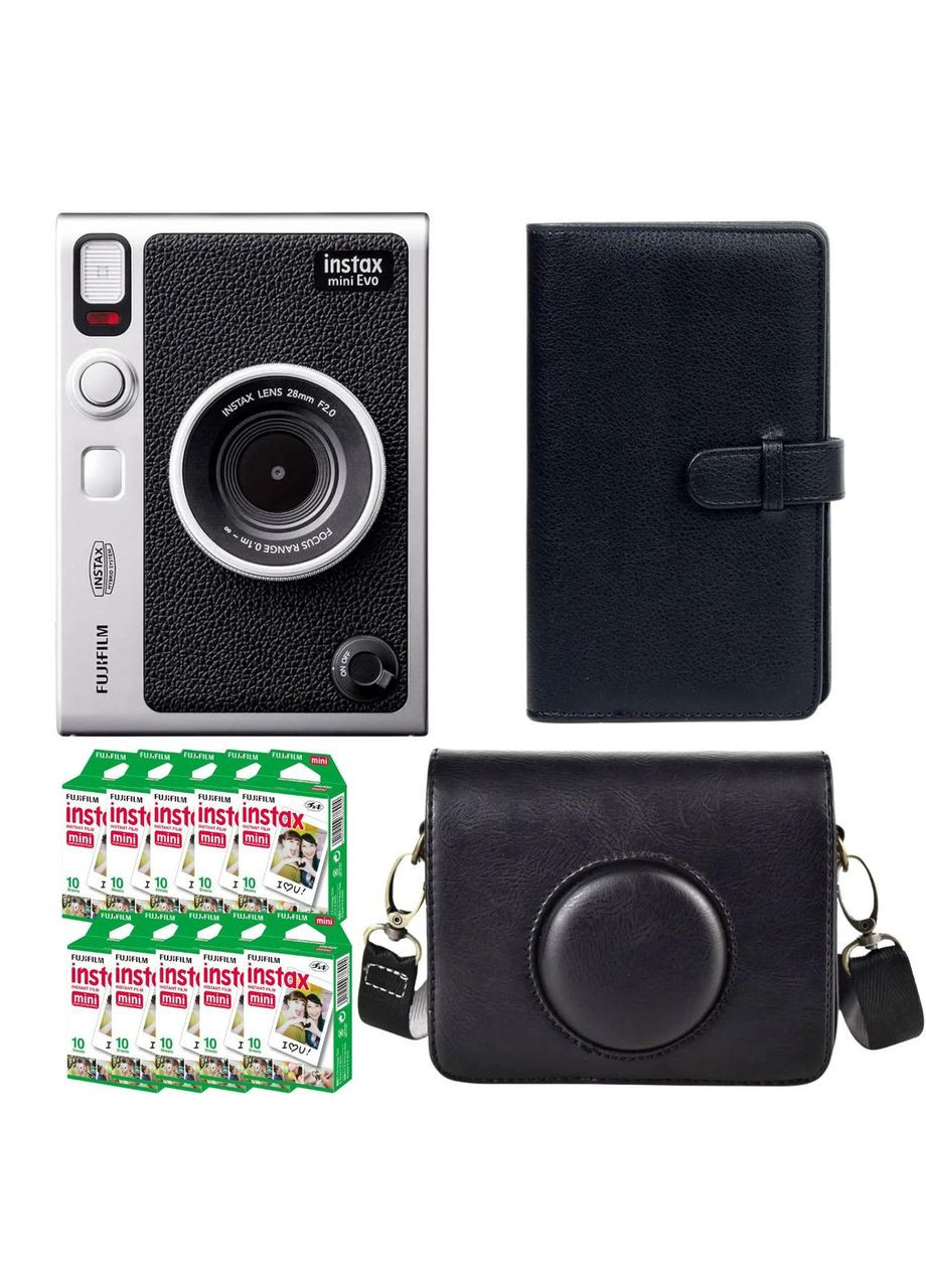 Подарунковий набір камера Instax Mini EVO, Фотопапір 100 шт, Чохол, Фотоальбом 108 фото Чорний Fujifilm (329191892)