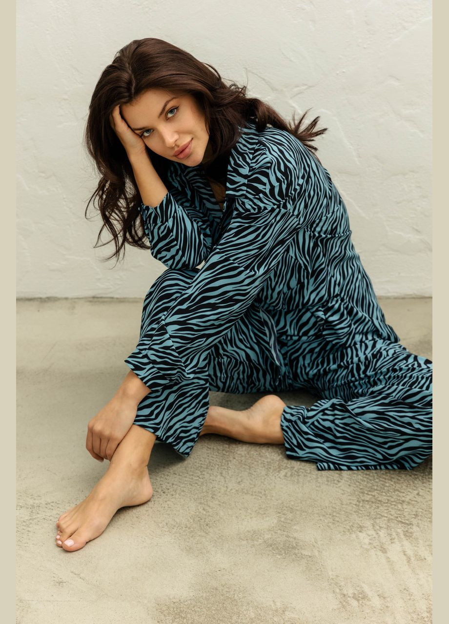 Брючний костюм принт зебра. Бірюзовий Seventeen (345707935)