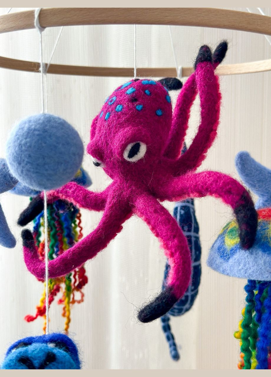 Дитячий музичний мобіль на ліжечко для немовлят WooolyWool «Підводний світ» з 35 мелодіями No Brand (342757882)