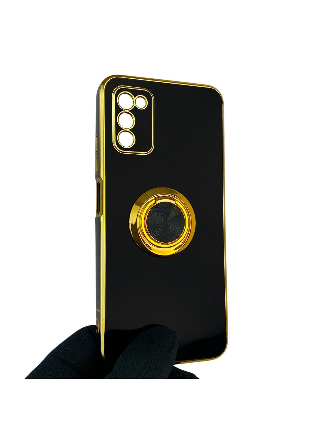 Чохол для Galaxy A03s (SM-A037F) з кільцем-підставкою із золотою окантовкою на самсунг а03с чорний gs1 Samsung (366232917)