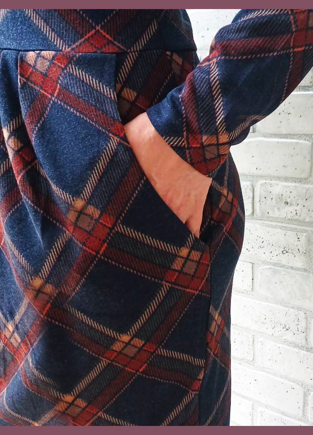 Синее женское классическое платье с длинным рукавом No Brand в клетку