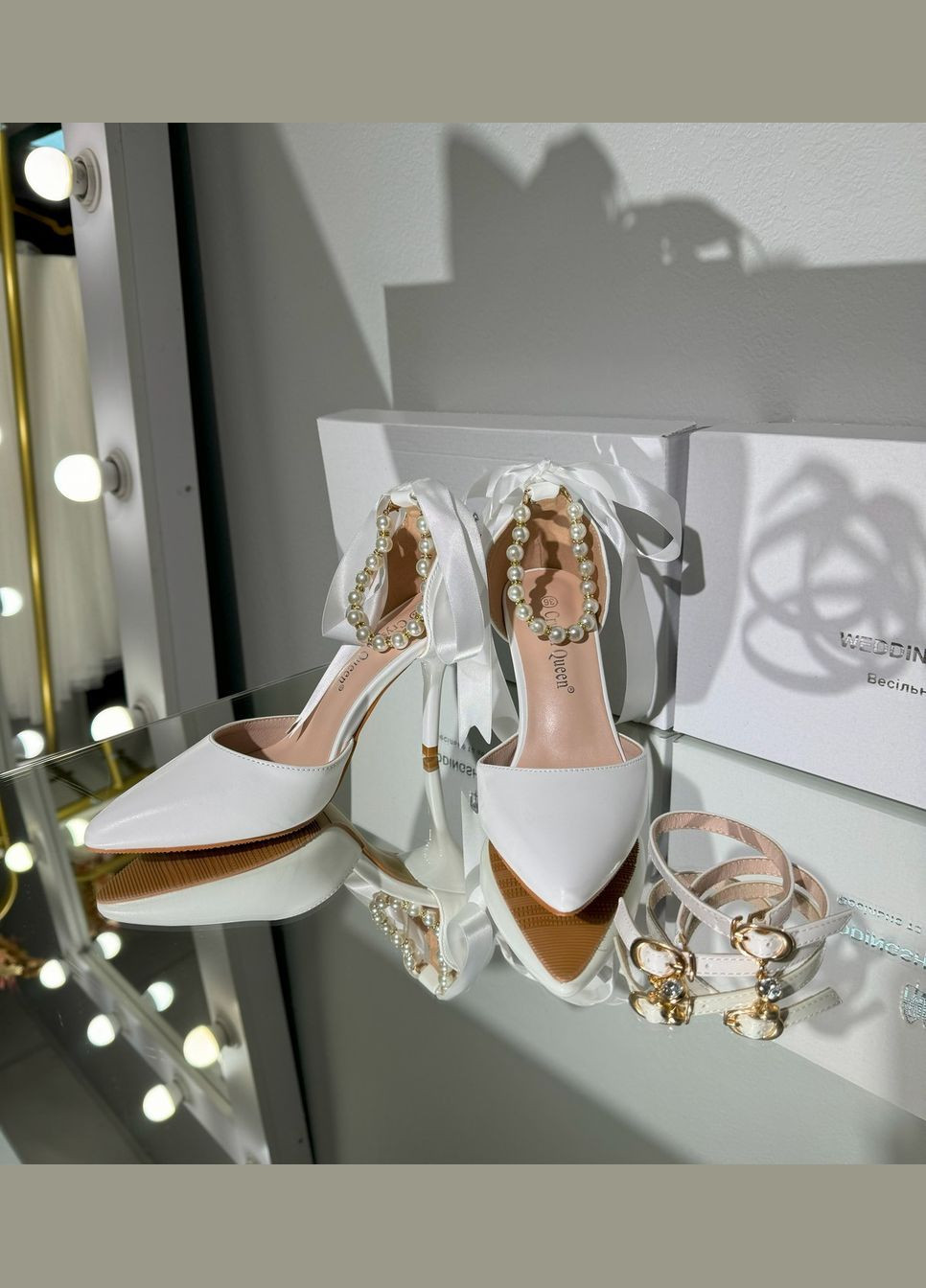 No Brand Свадебные женские туфли кожаные с жемчугом 9,5 см. - Белый цвет. белый з искусственная кожа, — лето (322414714)