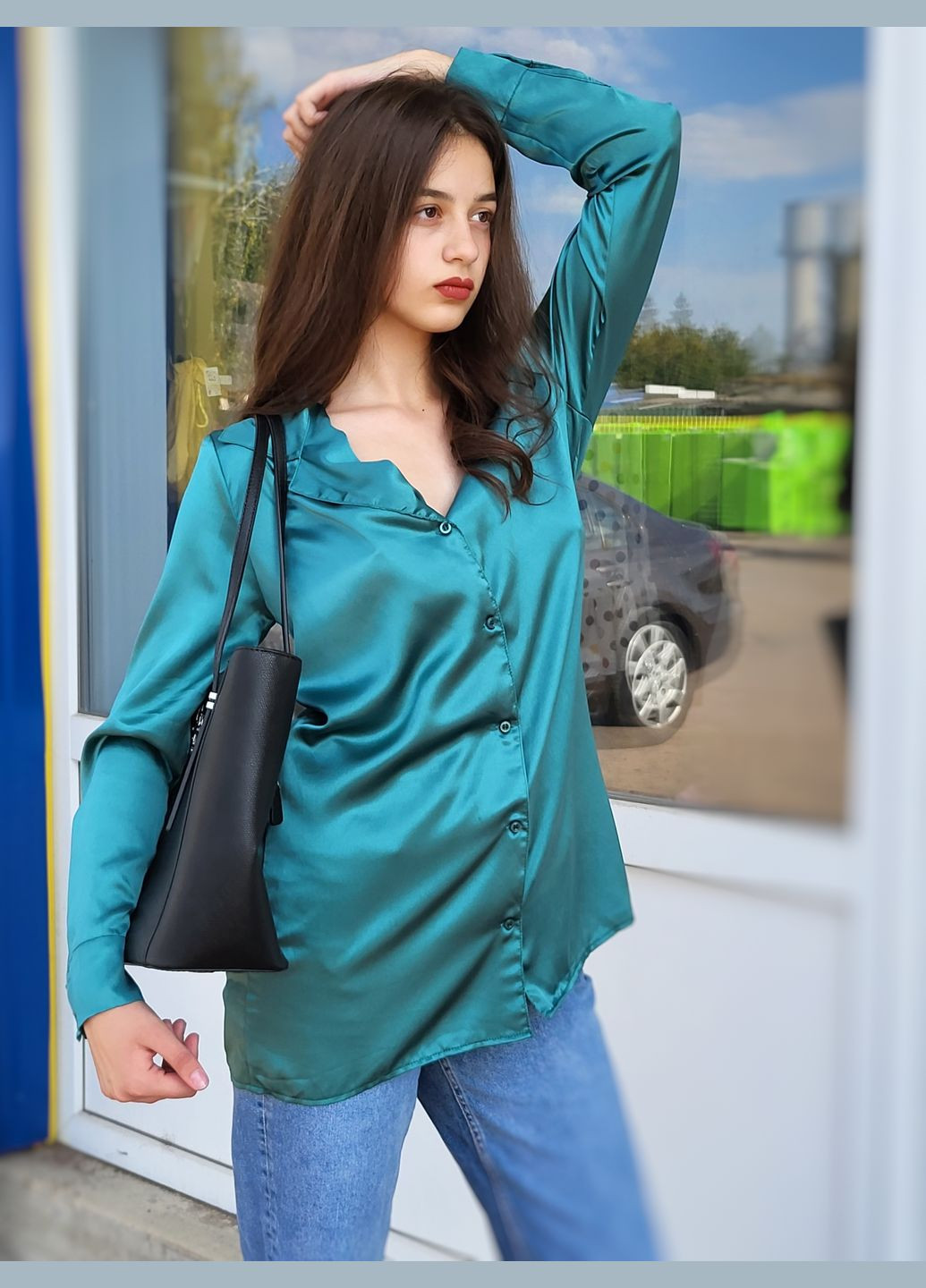 Изумрудная женская блуза-рубашка Nasty Gal