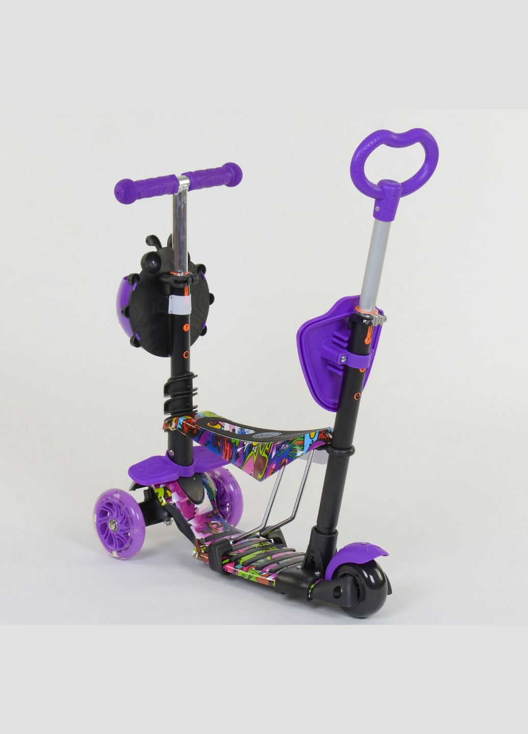 Самокат 5в1 13400. Абстракция, 3 PU колеса с подсветкой. Фиолетовый Best Scooter (291985629)