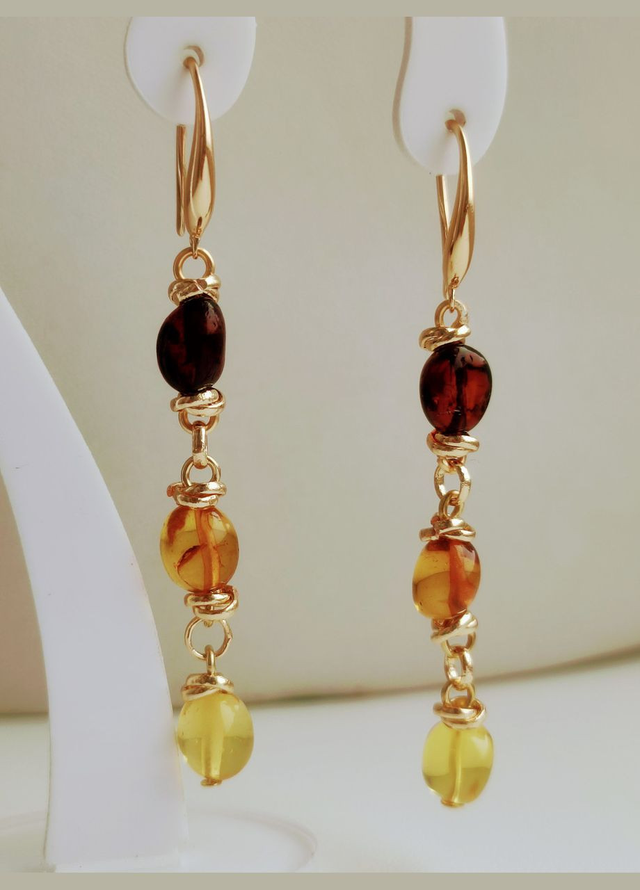 Сережки 2654 з натурального бурштину Медовий відтінок MINOV (311310521)