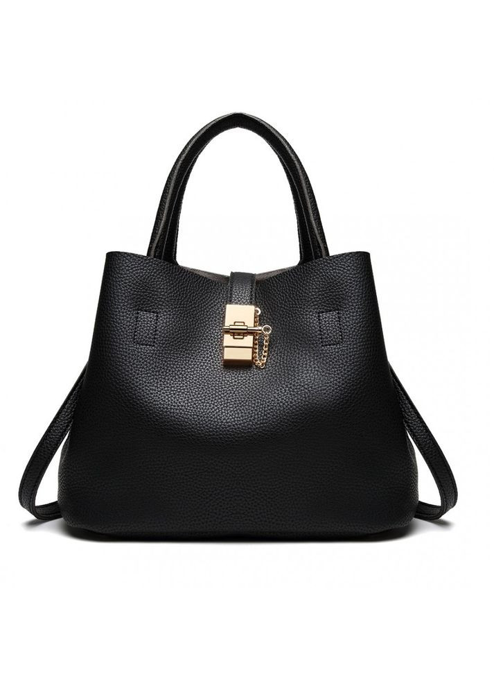 Жіноча сумка тоут із замком і внутрішньою косметичкою містка і стильна чорного кольору LR 2915 BK No Brand (355371835)