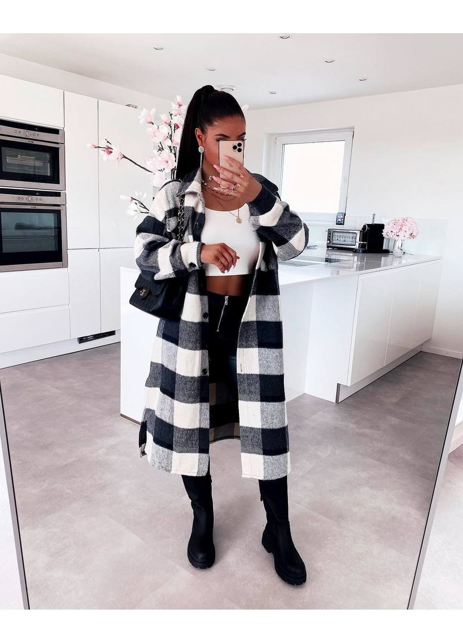 Черно-белая кэжуал рубашка в клетку Україна с длинным рукавом