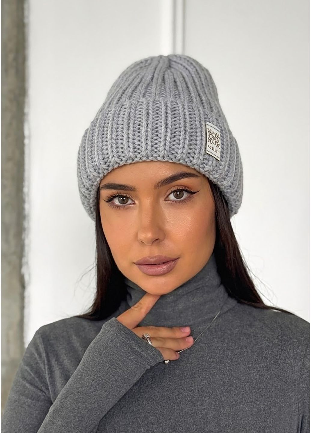 Теплая стильная вязаная шапка на флисе INNOE Шапка (369892841)