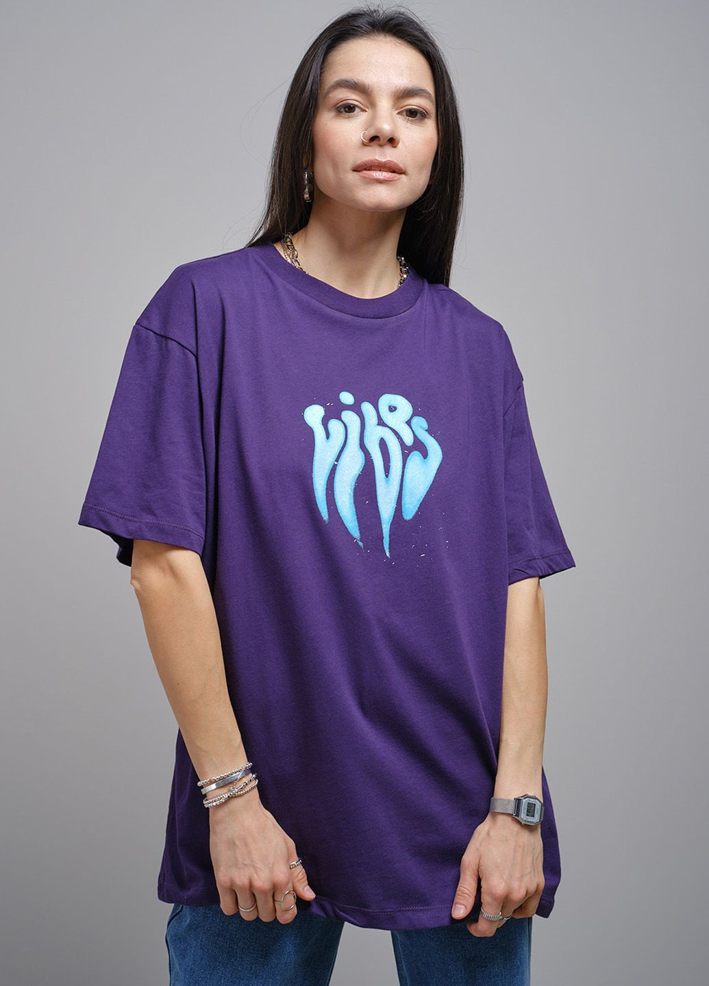 Фиолетовая летняя фиолетовая футболка оверсайз 103094 Power