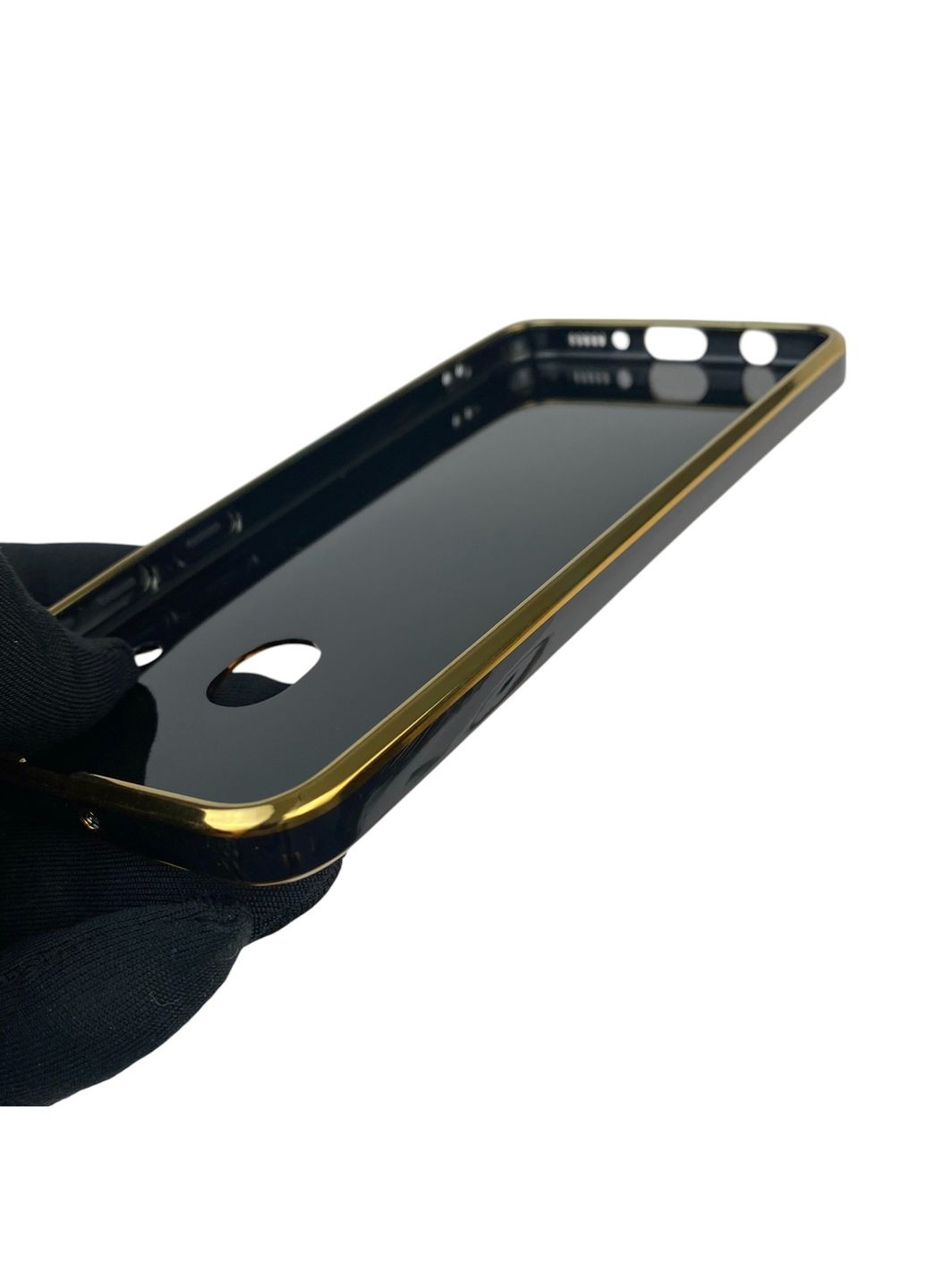 Чохол для Galaxy A30 (SM-A305F) глянцевий з кільцем MagSafe із золотою окантовкою на самсунг а30 чорний gs1 Samsung (366228863)