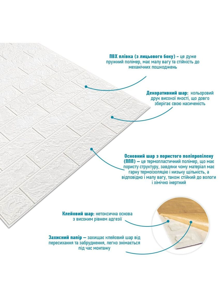 R001-2 Панель стінова у рулоні 3D 700х3080х2мм Біла Цегла SW-00002534 Sticker Wall (362094948)