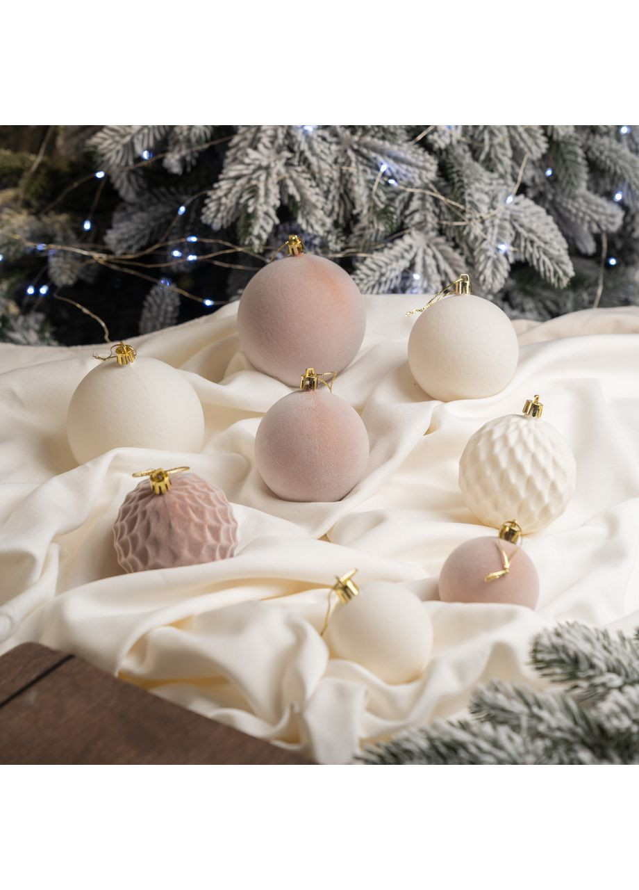 Набір ялинкових іграшок куль SGX "Оксамит" 40 шт. Бежевий. Подарунковий набір новорічних кульок. Кульки на ялинку Yalynkar (366964443)