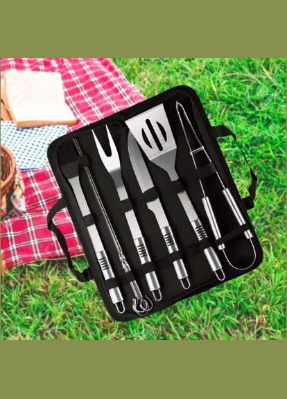 Набір для гриля та барбекю: 6 аксесуарів - Для любителів BBQ - з нержавіючої сталі з ножем 4 шампурами 2304 A-Plus (331863548)